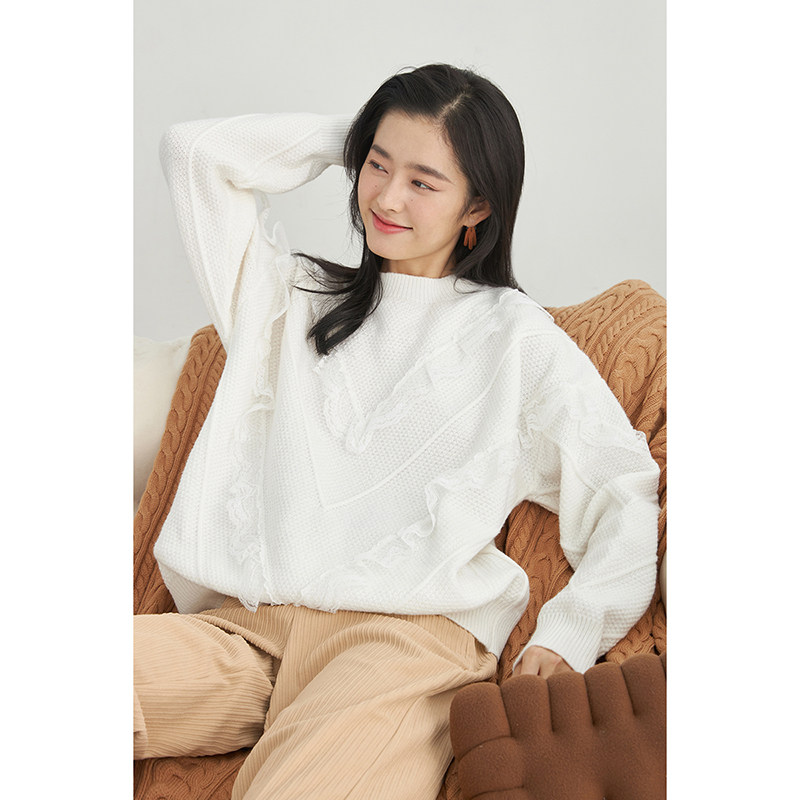 茵曼宽松甜美2021年冬新款套头毛衣 茵曼一零一度毛衣