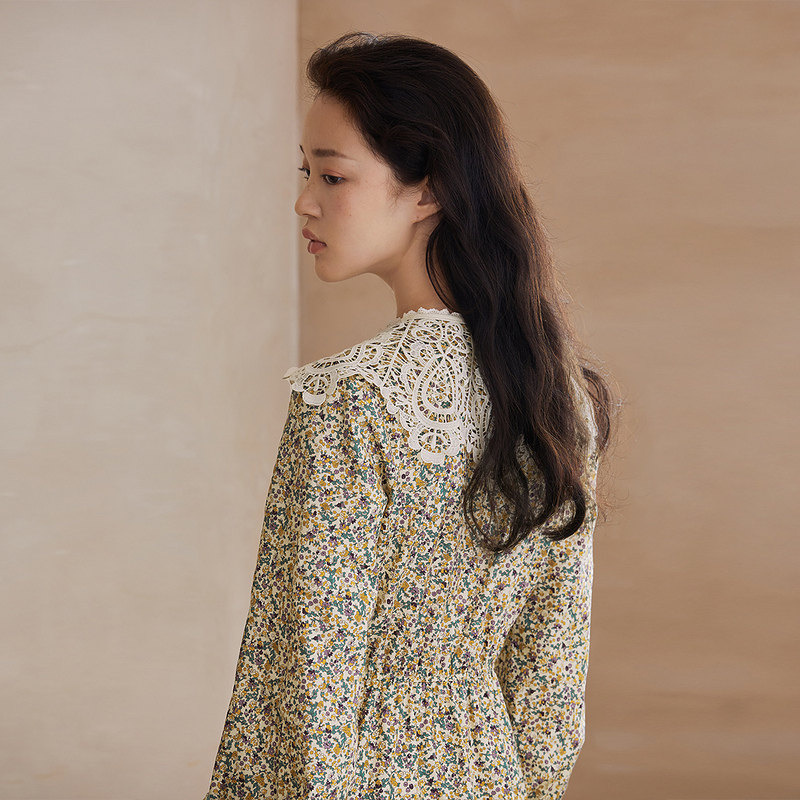 茵曼2021秋季新款圆领花边连衣裙 茵曼一零一度连衣裙