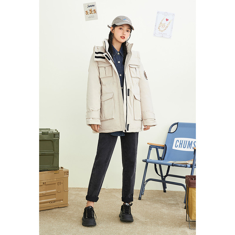 茵曼宽松防风衣冬季新款连帽白鸭绒 茵曼一零一度羽绒服