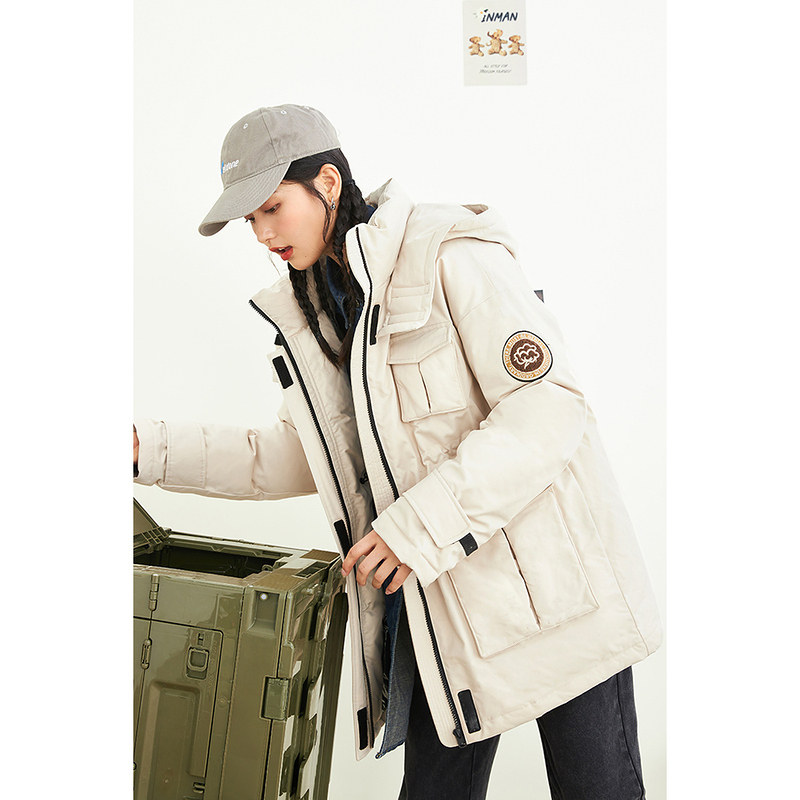 茵曼宽松防风衣冬季新款连帽白鸭绒 茵曼一零一度羽绒服