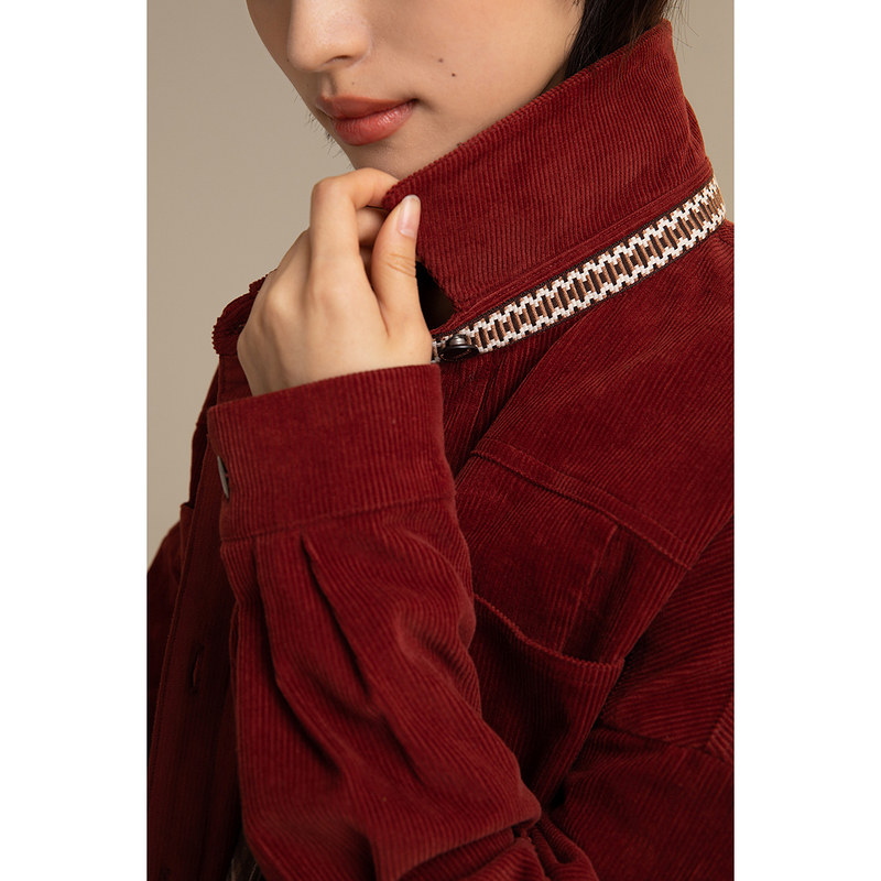 茵曼灯芯绒外套女士2021秋收腰夹克 茵曼一零一度短外套