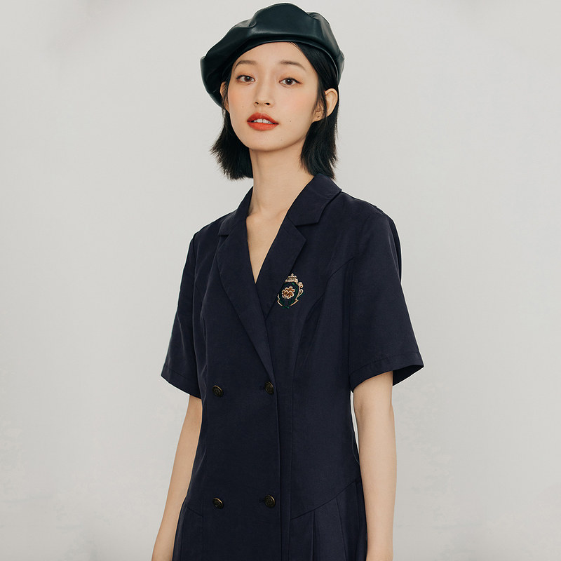 茵曼西装裙秋季新款优雅短袖连衣裙 茵曼一零一度连衣裙