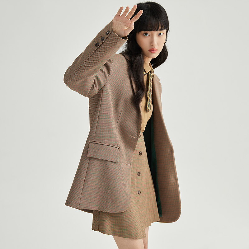 【商场同款】茵曼2021年秋季新款格纹 茵曼一零一度西装