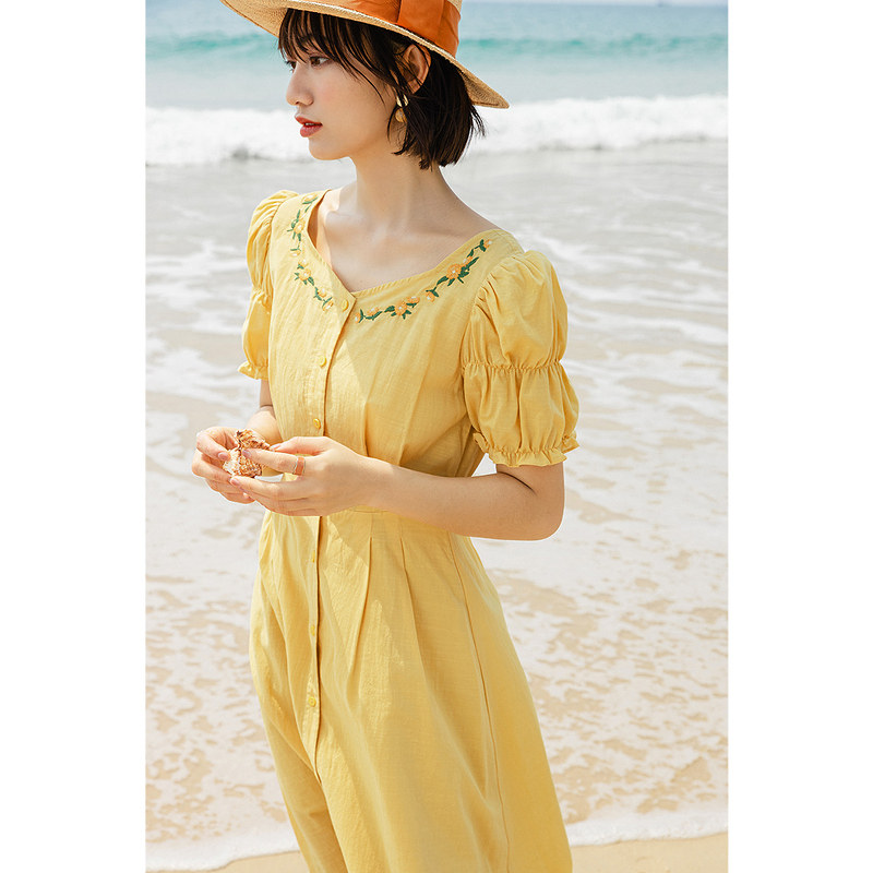 茵曼短袖女绣花夏褶皱甜美连衣裙 茵曼一零一度连衣裙