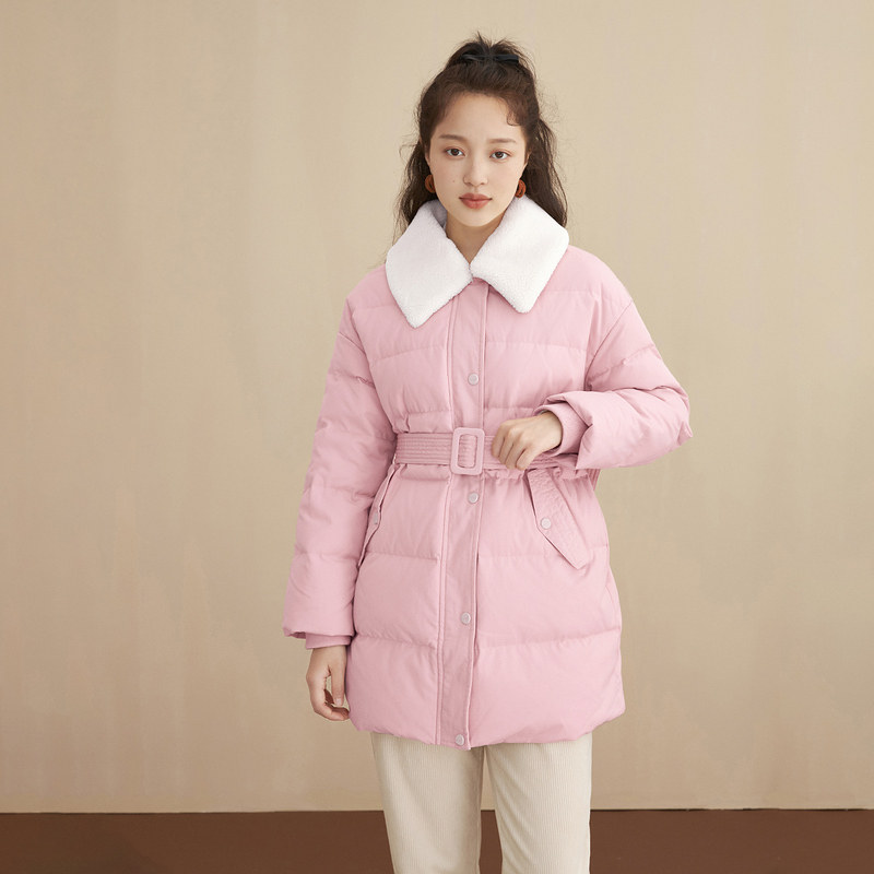 茵曼2021年冬季新款拼接腰带羽绒服 茵曼一零一度羽绒服