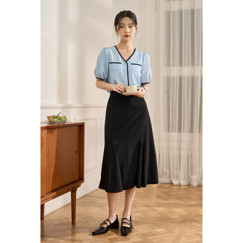 茵曼小香风v领女士2022新款衬衫 茵曼一零一度衬衫