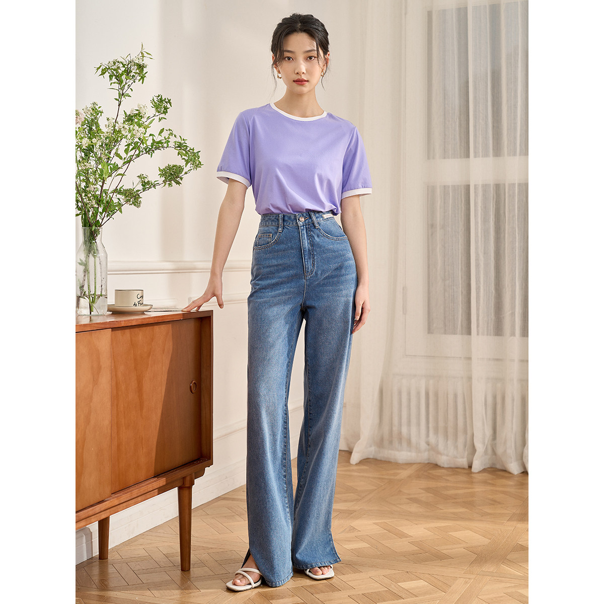 茵曼撞边休闲2022夏季新款减龄t恤 茵曼一零一度T恤