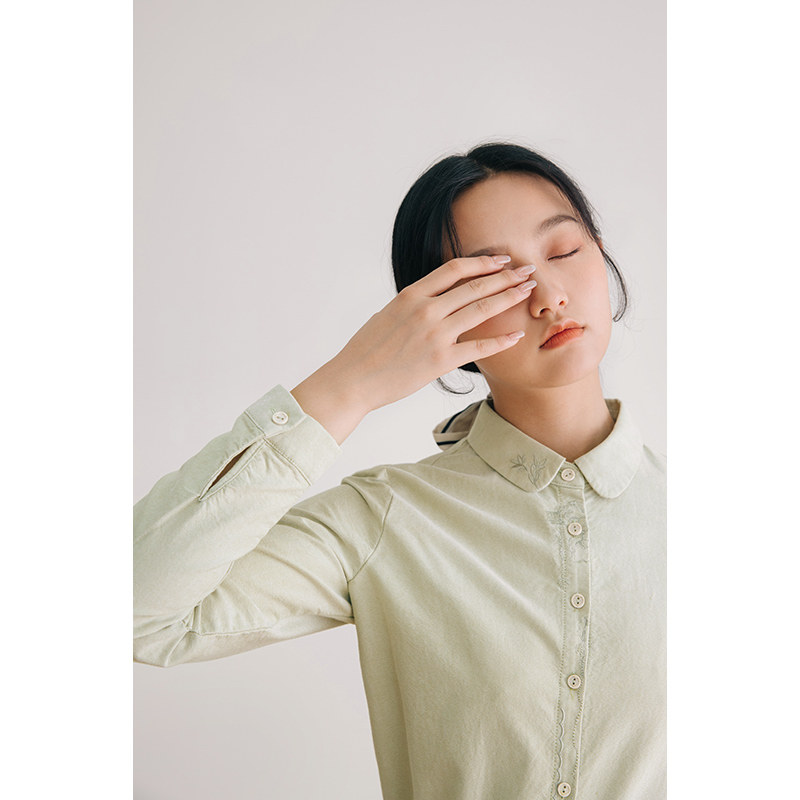 茵曼2021秋装新款女小圆领设计衬衣 茵曼一零一度衬衫