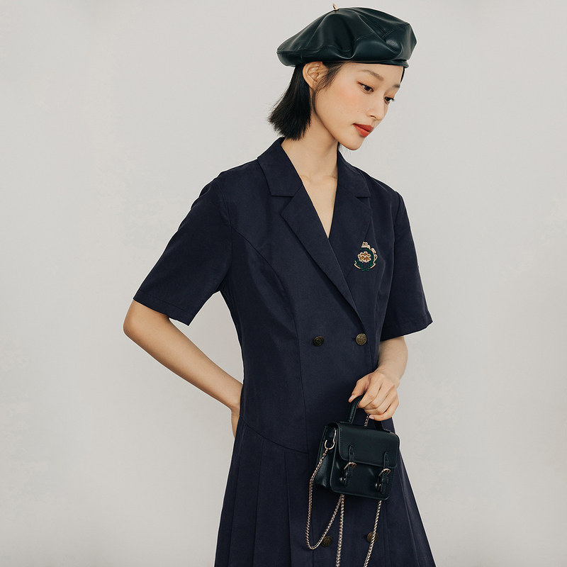 茵曼西装裙秋季新款优雅短袖连衣裙 茵曼一零一度连衣裙