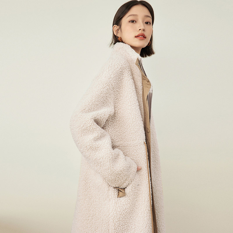 茵曼羊羔绒外套中长款撞色2021冬 茵曼一零一度短外套