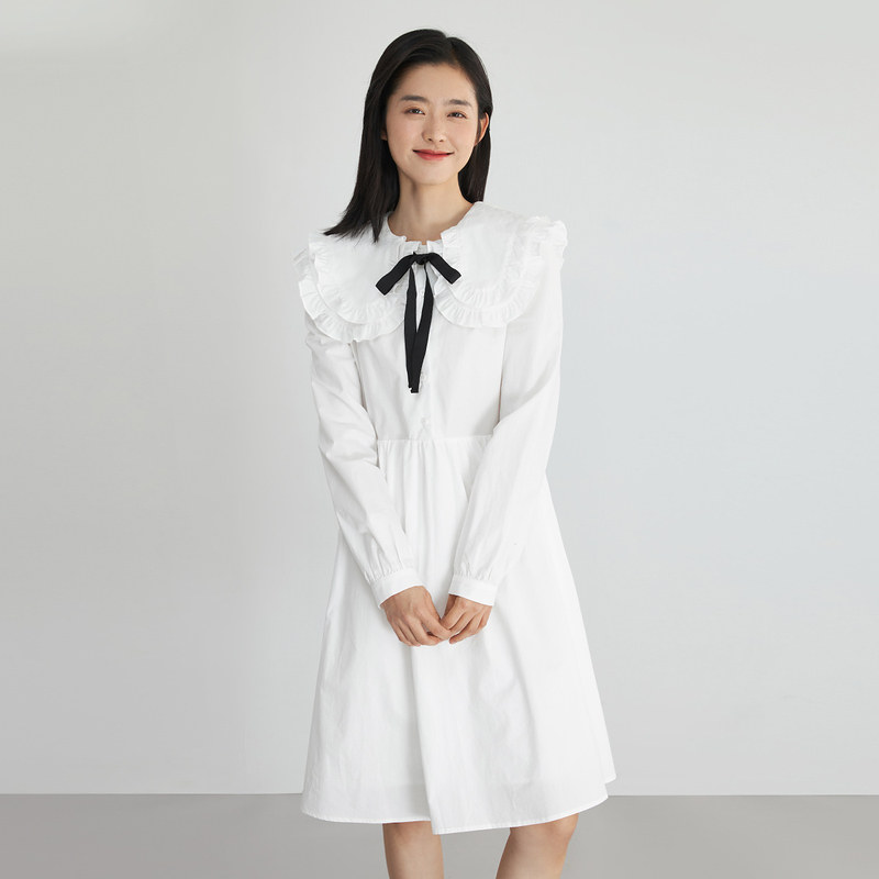 茵曼法式2022春季新款荷叶棉连衣裙 茵曼一零一度连衣裙