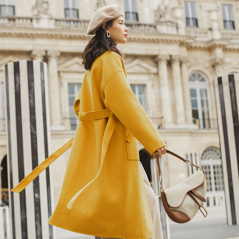 茵曼冬装新款文艺收腰显瘦排扣大衣 茵曼一零一度毛呢外套