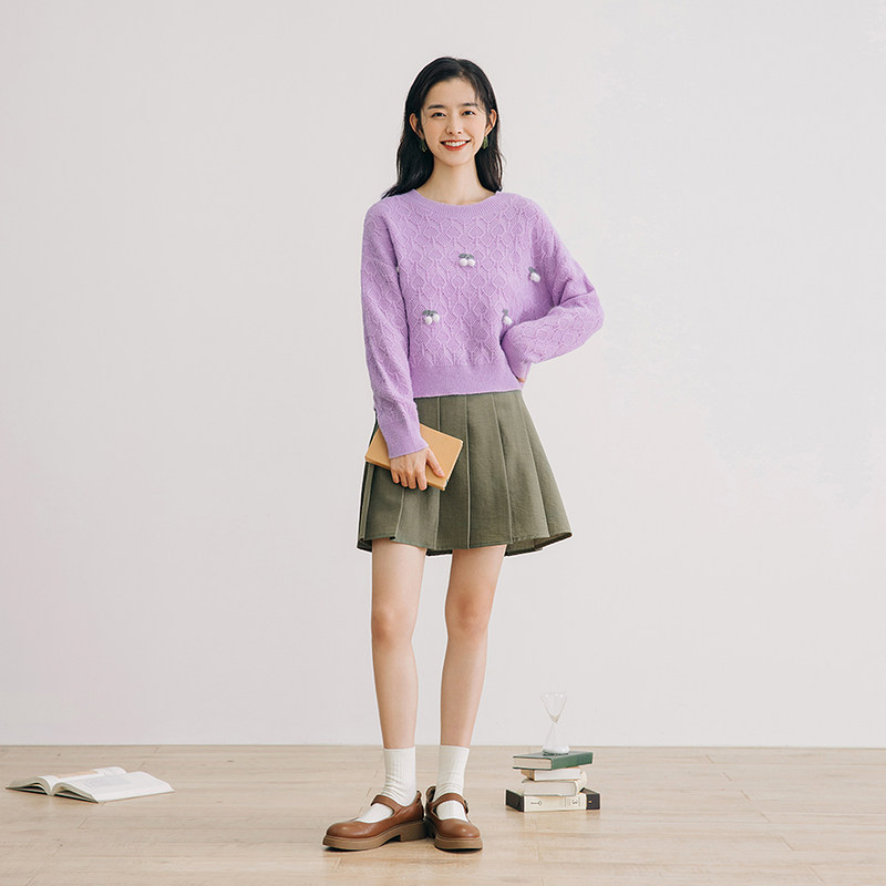 茵曼2021秋装新款女圆领针织毛衣 茵曼一零一度毛衣