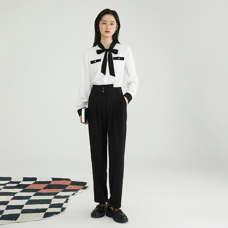 茵曼宽松2022春季新款长袖系带衬衣 茵曼一零一度衬衫