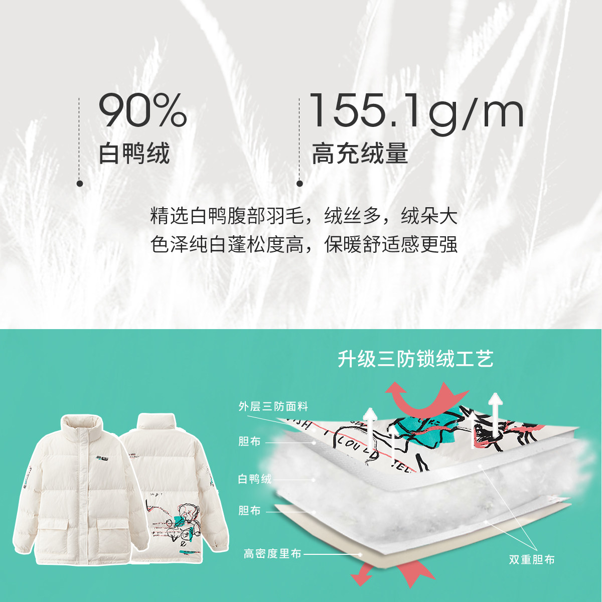 茵曼小熊印花短款冬季新款面包服 茵曼一零一度羽绒服