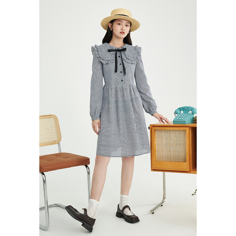 茵曼法式2022春季新款荷叶棉连衣裙 茵曼一零一度连衣裙