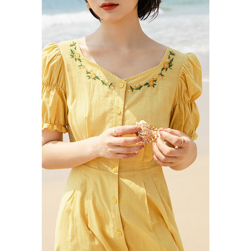 茵曼短袖女绣花夏褶皱甜美连衣裙 茵曼一零一度连衣裙