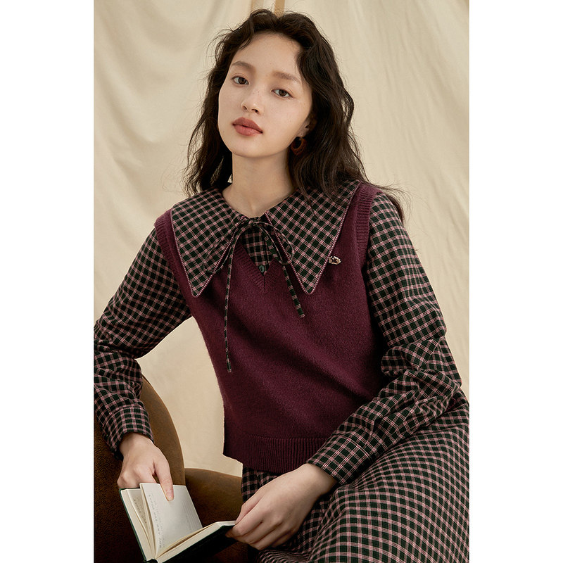 茵曼马甲连衣裙两件套2021冬新款 茵曼一零一度连衣裙