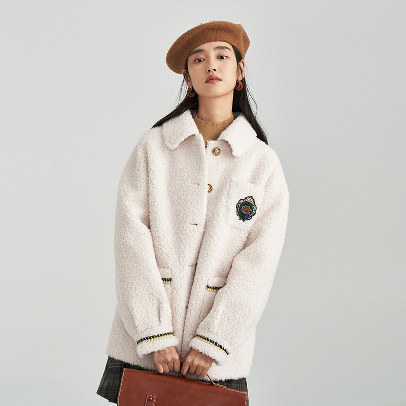 【商场同款】茵曼休闲女2021短款外套 茵曼一零一度毛呢外套