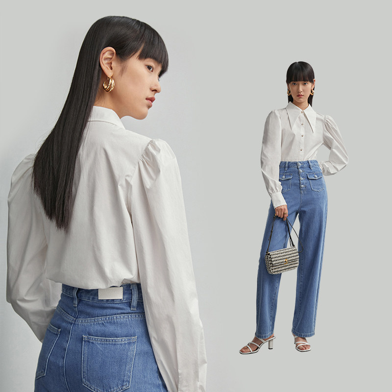 茵曼旗舰店长袖2021秋季新款衬衫 茵曼一零一度衬衫