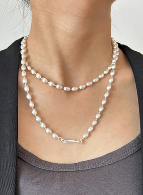 轻奢椭圆拉丝百搭串珠项链