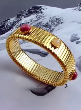 法国小众设计天然宝石弹力手镯软骨中古轻奢高级感叠戴