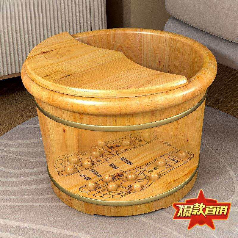 泡脚桶木桶家用足浴盆实木洗脚桶保温泡脚桶木质养生按摩洗脚秦之 - 图1