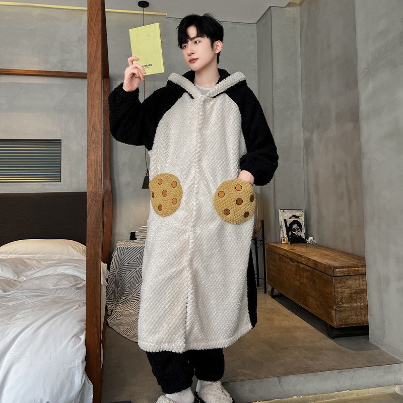 男士睡衣秋冬款双面暖绒加厚加绒长款睡袍大码保暖家居服男款冬季,淘宝优惠券,粉丝福利购,淘宝优惠卷