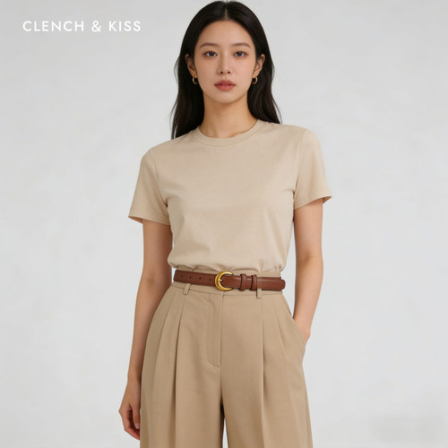 官网Clench Kiss真牛皮女士皮带女小众细腰带女款装饰配牛仔百搭 - 图1