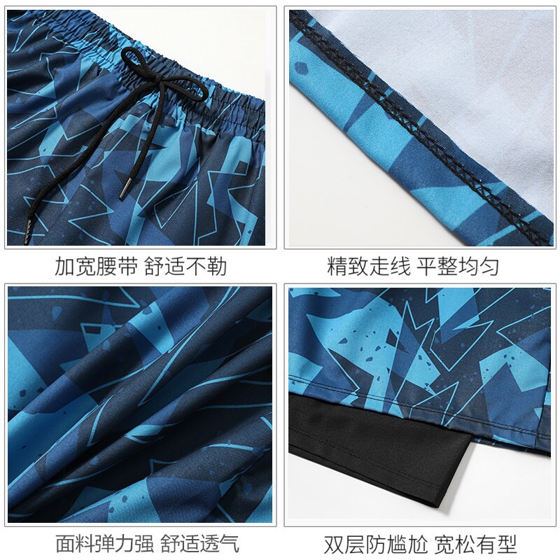 Five-point swimming trunks men's beach pants adult new anti-embarrassing men's swimsuit and goggles set flat-angle quick-drying