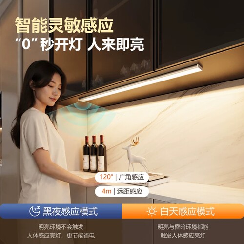 人体感应灯带无线自粘LED充电式智能磁吸厨房衣柜夜灯条夜间自动 - 图0