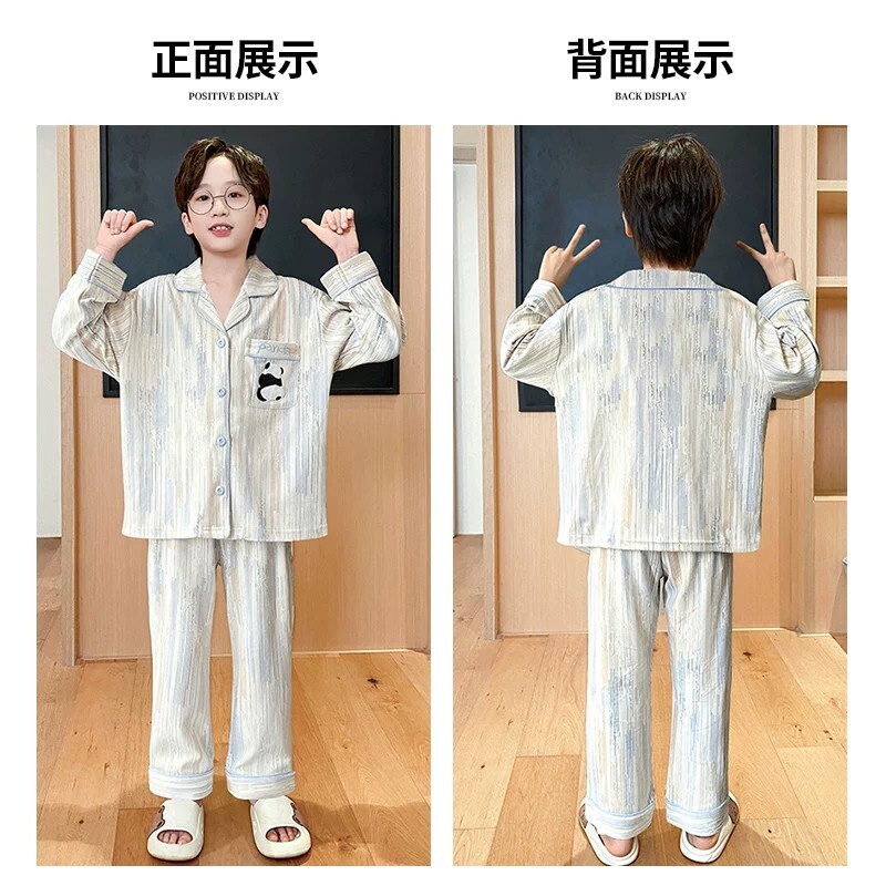 Boys' pure cotton long-sleeved pajamas for children and teenagers