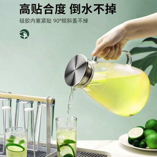 青苹果冷水壶家用凉水壶玻璃耐高温大容量开水杯套装食品级高硼硅 - 图1