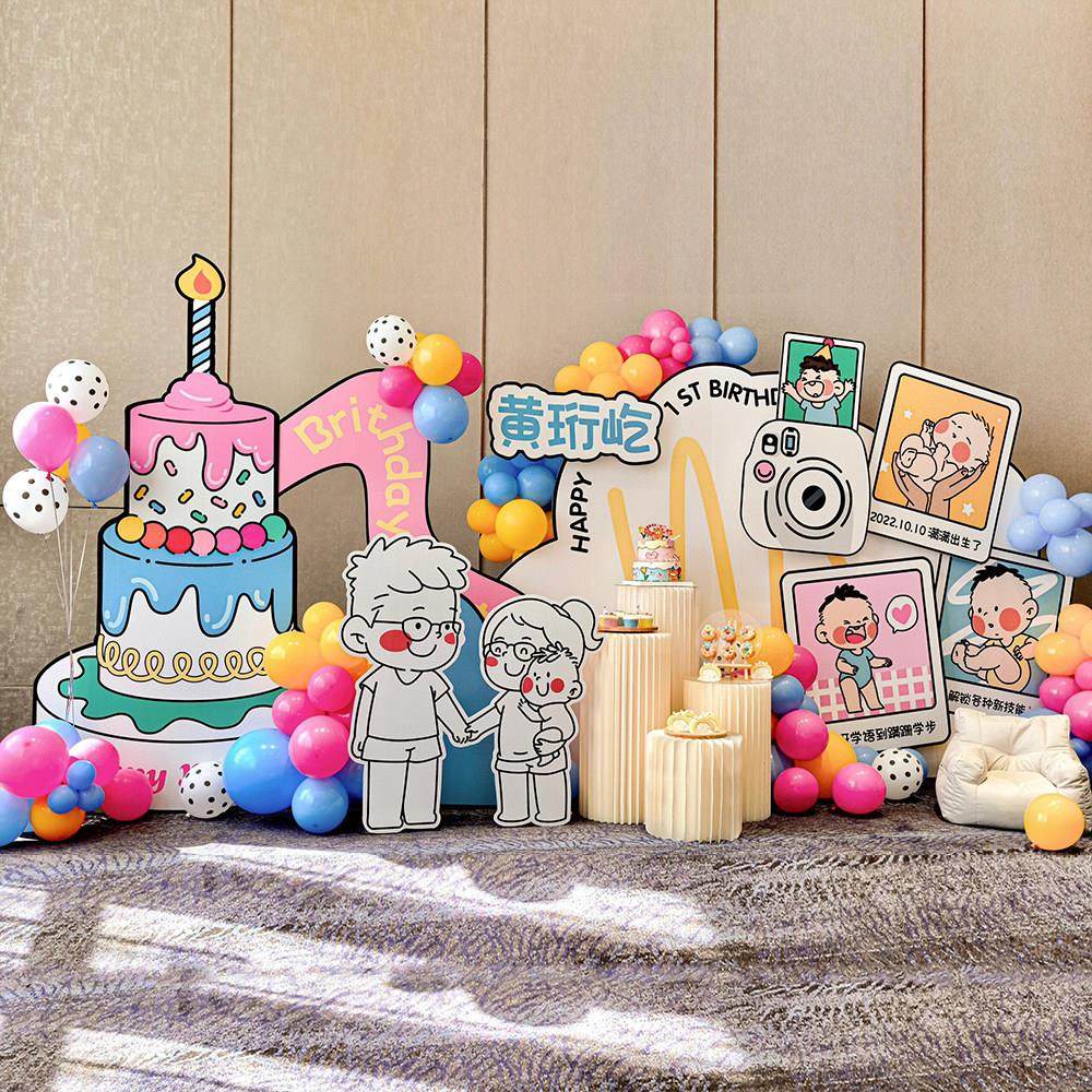 卡通宝宝周岁百天满月宴生日布置装饰酒店舞台包厢气球背景墙kt板,淘宝优惠券,粉丝福利购,淘宝优惠卷