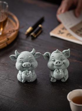 中式万事如意招财，茶叶宠物饰品，创意生肖，牛猪，好柿子成双，