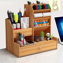 Wooden obliquely inserted pen holder stationery containing box desk upper finishing box student sleeping room swinging piece containing pen holder