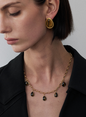 rosemate虎眼石金色复古项链