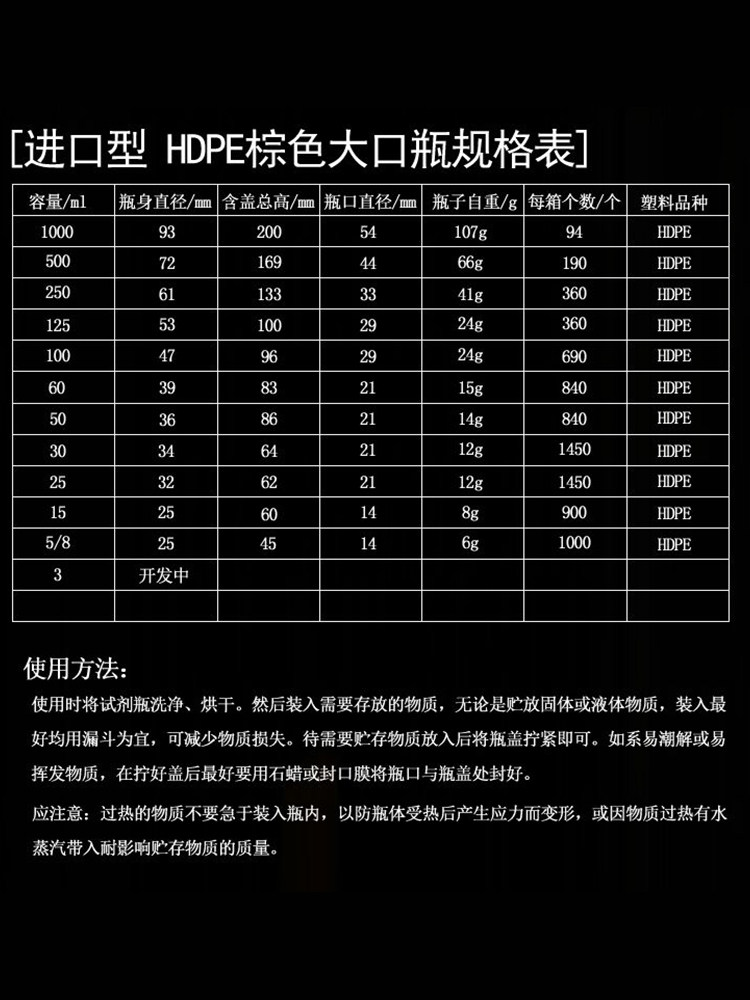 HDPE棕色广口塑料瓶 棕色塑料大口瓶5 15 30 50 60 100 125 250 500 1000ml广口瓶 - 图2