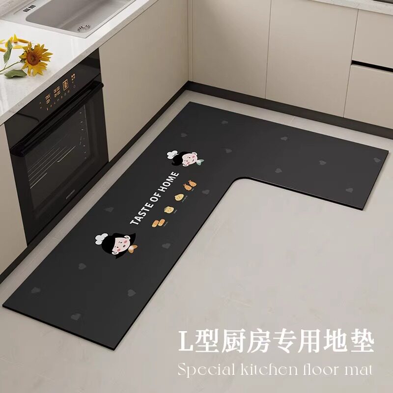 Diatom mud kitchen floor mat, non-slip, anti-oil, wipeable and washable, L-shaped special floor mat, 7-shaped water-absorbent carpet, can be cut
