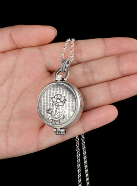 S925银饰莲花嘎乌盒精品吊坠挂饰藏式名族风个性饰品复古吊坠