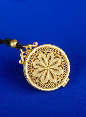 拉丝镂空嘎乌盒观音菩萨吊坠S990纯银镀金随身小吊坠时尚挂饰