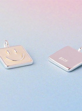 diy吊坠 s925银素银镶嵌白川贝母方块笑脸吊坠 串珠手錬银饰配件