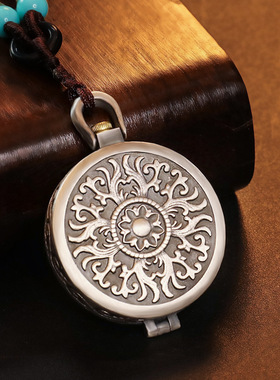 纯银西藏式六字真言嘎乌盒吊坠观音心咒男女挂件装饰项链