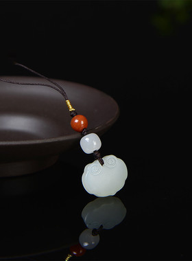 原矿和田玉如意款手机链文艺古风手机挂件吊坠玉石挂坠情侣项链