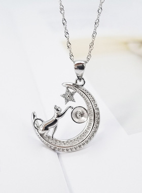 心照不宣韩版925银简约气质月亮珍珠吊坠锁骨链百搭项链饰品D1716