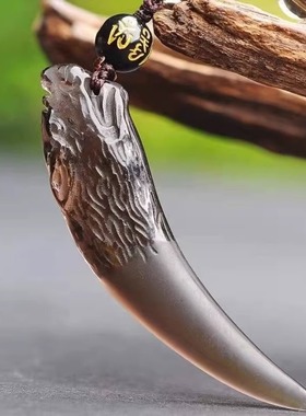 天然冰种黑曜石狼牙吊坠男新款男士项链霸气摸金符情侣护身符挂件