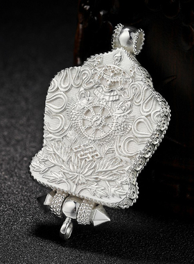 S925纯银嘎乌盒吊坠图案八吉祥挂件可打开纯银十相自在嘎乌盒大号