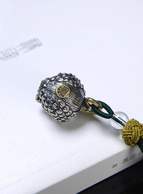 S925纯银貔貅吊坠镶嵌宝石财神铃铛钥匙扣挂件包挂铃铛礼物男女款