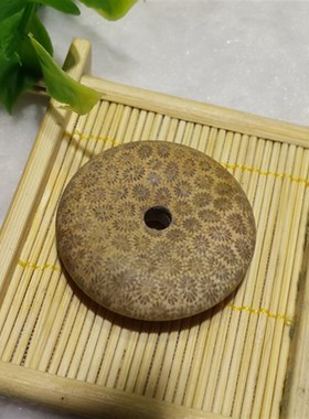 天然5A级台湾菊花珊瑚花纹平安扣挂件圆形黄色吊坠 招财转运男女