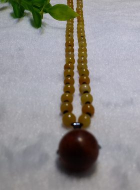 天然老坑翡翠黄翡项链镶纯银卡扣檀木吊坠挂件 招财转运珠男女款